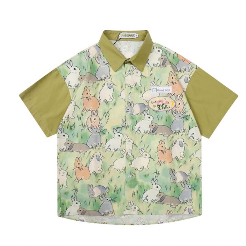 [BIBULU STUDIO Series] ★Short sleeve shirt★ Rabbit tops Unisex Men's summer clothes Green Green