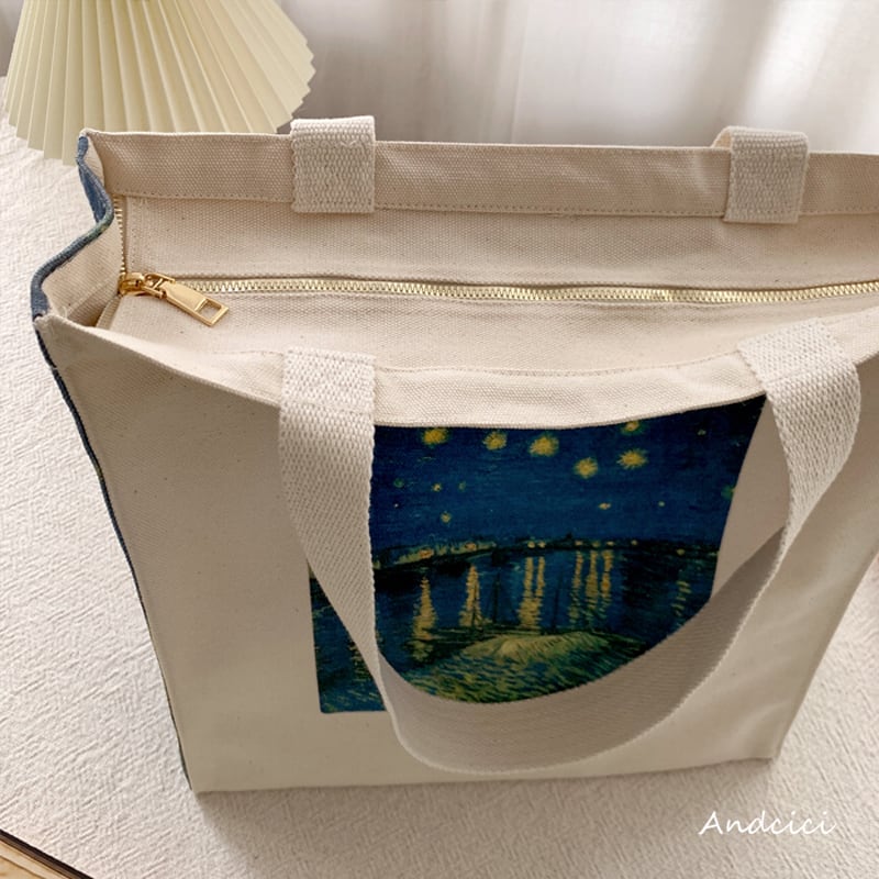 [Andcici Series]★Bag★ Tote bag, backpack, large capacity, date, floral pattern, oil painting style, sky, blue, commuting to work or school