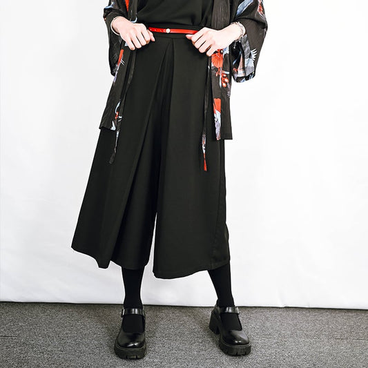 [Kokaisha---Kaikage Series]★China style pants★Bottoms Gaucho pants Plain slimming ML XL Black Black