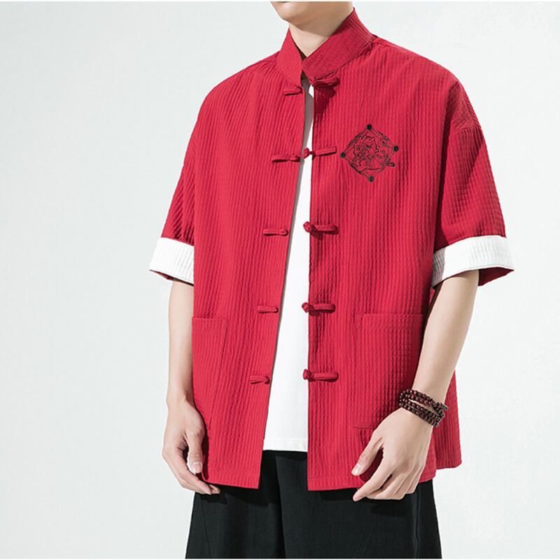 [Small Troubles Series]★China Style Shirt★ Tops 6color Unisex Men's Large Size Improved Tang Suit