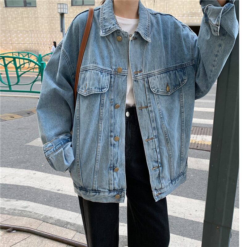 [Mikiko Series]★Denim Outer★ Jacket Coat Fashion Loose Easy to Match SML XL Blue Blue