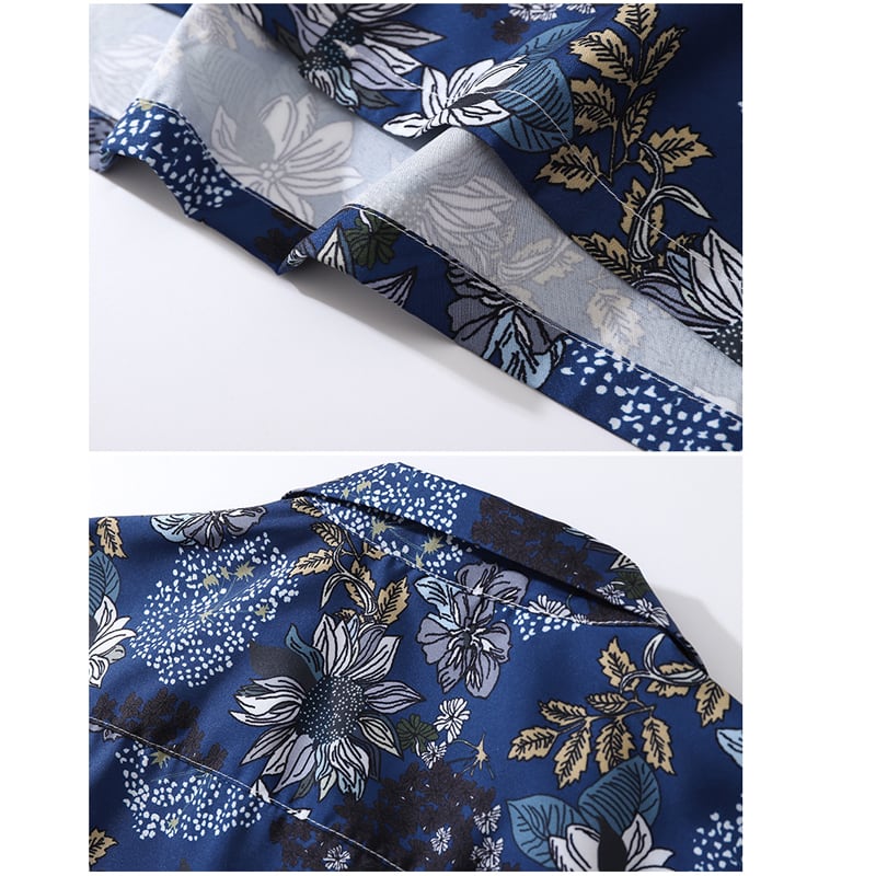 [TRAVEL ISSUANCE Series] ★Floral pattern shirt★ Unisex, men's, unique, loose, easy to match, dark blue, blue