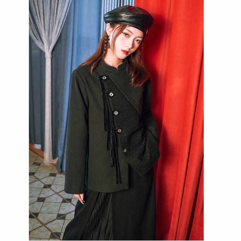 [Kokaisha --- Chichiku Series] ★China style outerwear★ Rasha switching fake layered black black