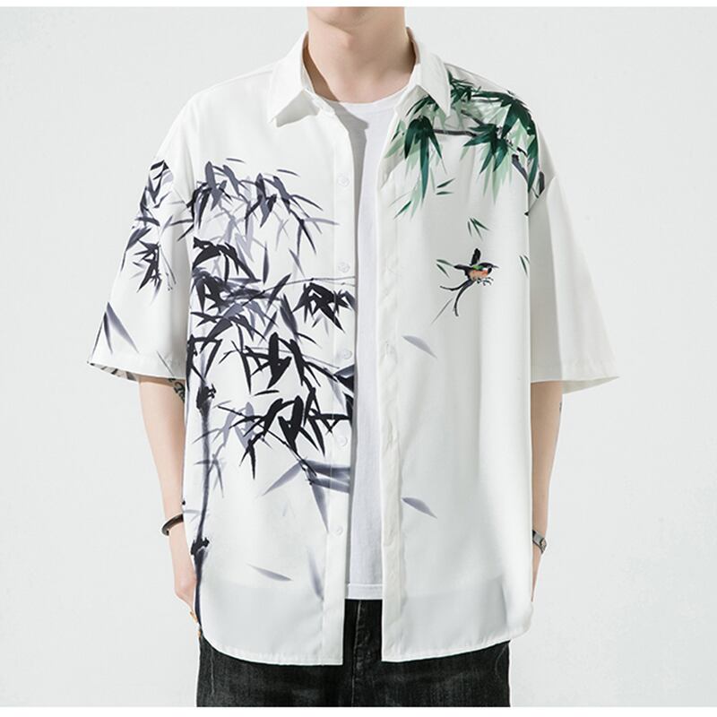 [MOWENZHAI Series] ★Chinese style shirt★ Tops, unisex, men's, bamboo print, large size, cool, Chinese clothing