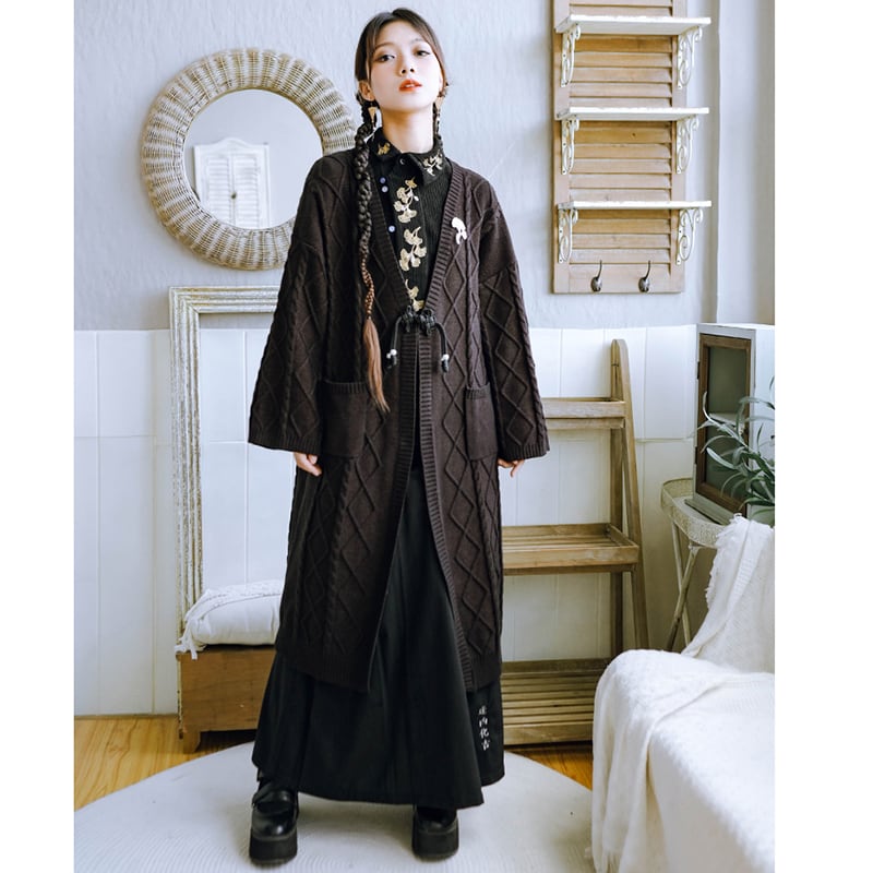 [Kokaishan --- Wakagi Gin Series] ★China style coat★ Cardigan long length knit outerwear