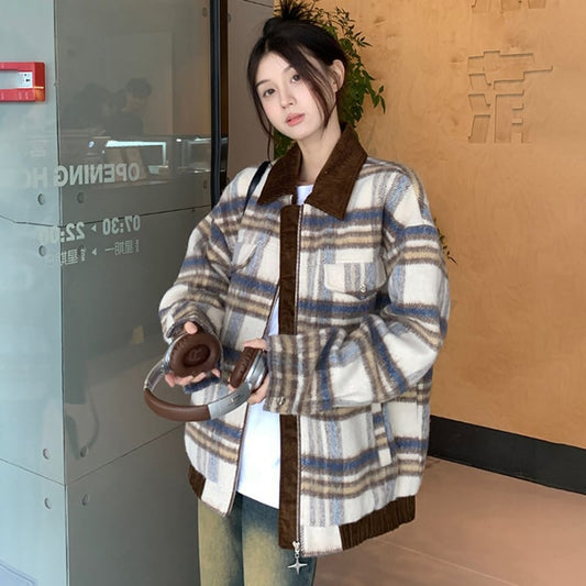 [Yuyiyeon Spicy Series] ★Outerwear★ Plaid Jacket Switching Casual Retro Easy to Match