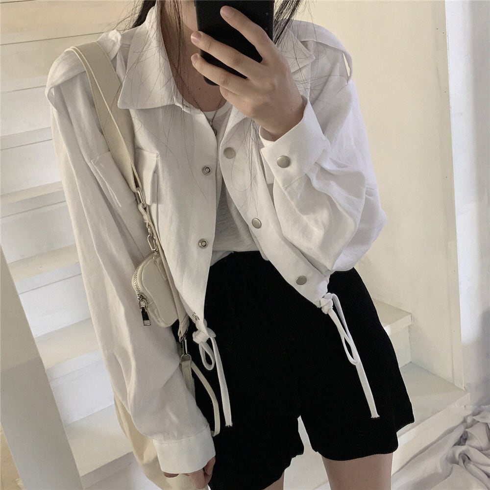 [XIXI Series]★Jacket★ 2color Outer Short Length Simple Dark Gray White SML XL