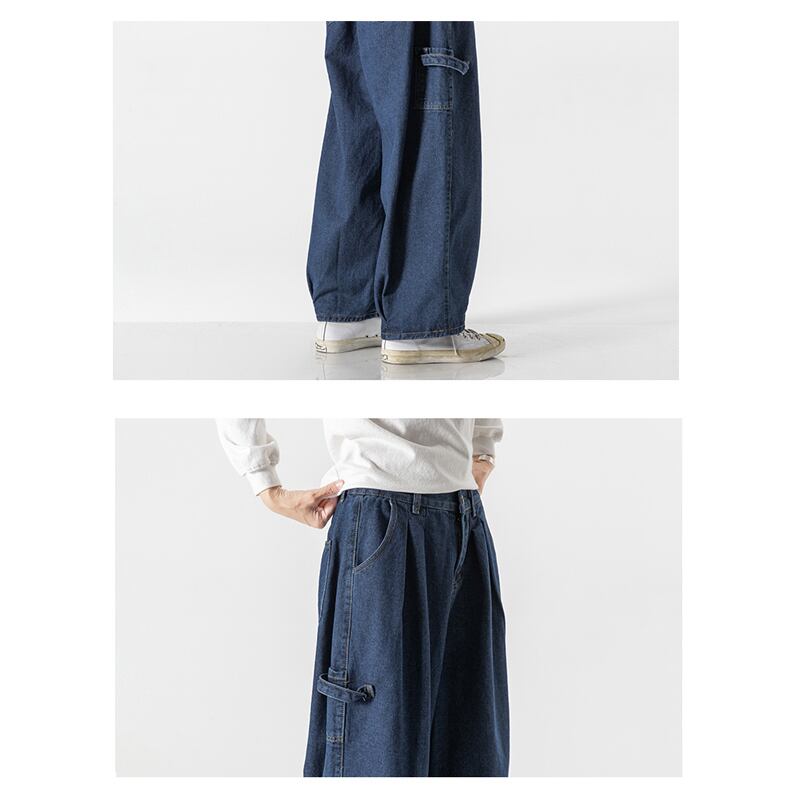 [Koji series] ★Denim pants★Men's trousers 2 colors Straight Large size Loose Casual Black Blue