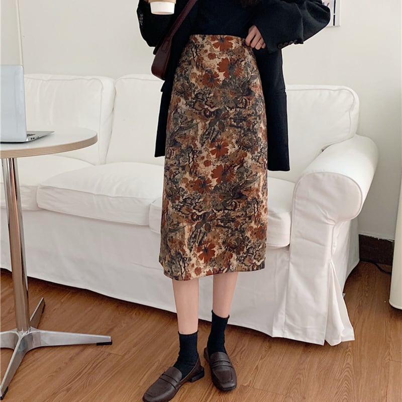 [YANGYANG Series] ★Skirt★ 2 types of length can be selected Bottoms Floral pattern skirt Oil painting style skirt Large size