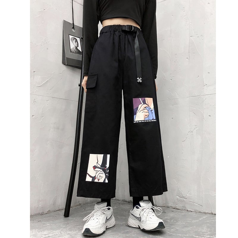 [Modern People Series]★Pants★ 3 types available to choose from Bottoms Cartoon pattern Black Black Harajuku style SML XL 2XL