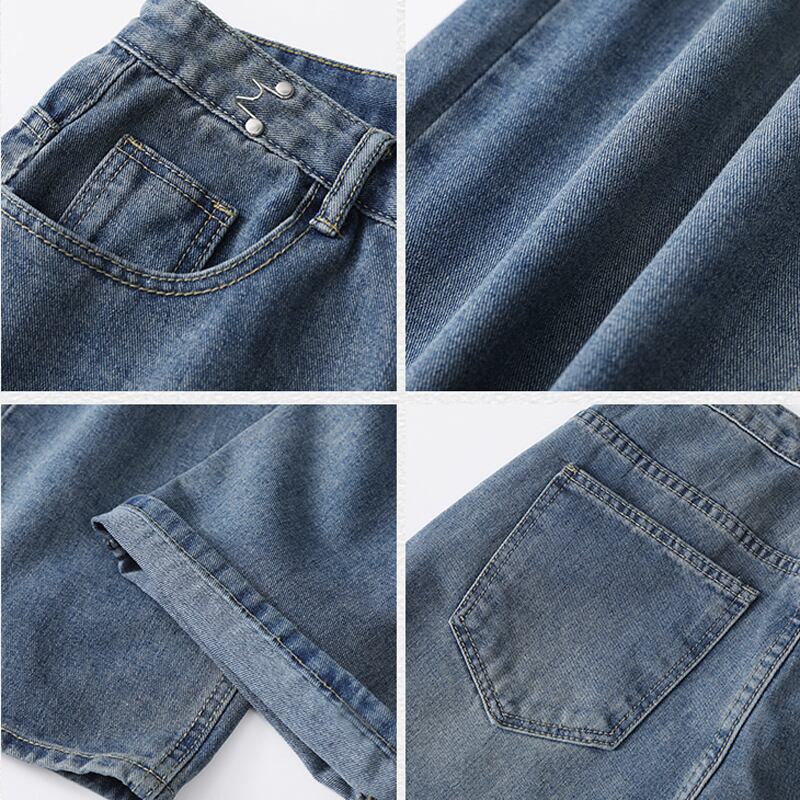 [Minatojichojinkan Series] ★Denim pants★ 2color High waist Easy to match SML Blue Black Black Blue Retro