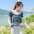 Load image into Gallery viewer, [Shirasu Series] ★Tops★ T-shirt, short sleeve, denim, cute, ladies, date, improves temperament, easy to match, summer clothes, blue, blue
