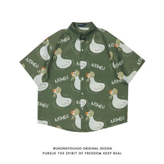 [Satoru Series]★Shirt★ Tops 2color Duck Unisex Men's Print Cartoon Green Yellow