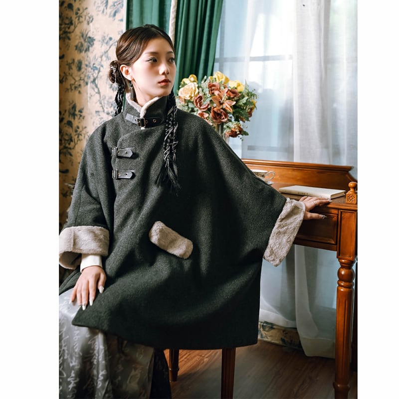 [Ancient monster house---Shanhai Jing Kunlun series] ★China style coat★ Outer coat Lasha loose thick warm gray cloak coat