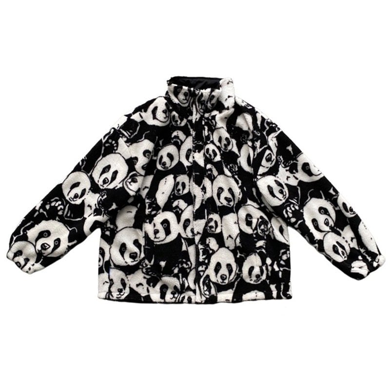 [MGJM Series] Double-sided outer coat, panda, loose, winter clothes, winter coat, black, black, fashion