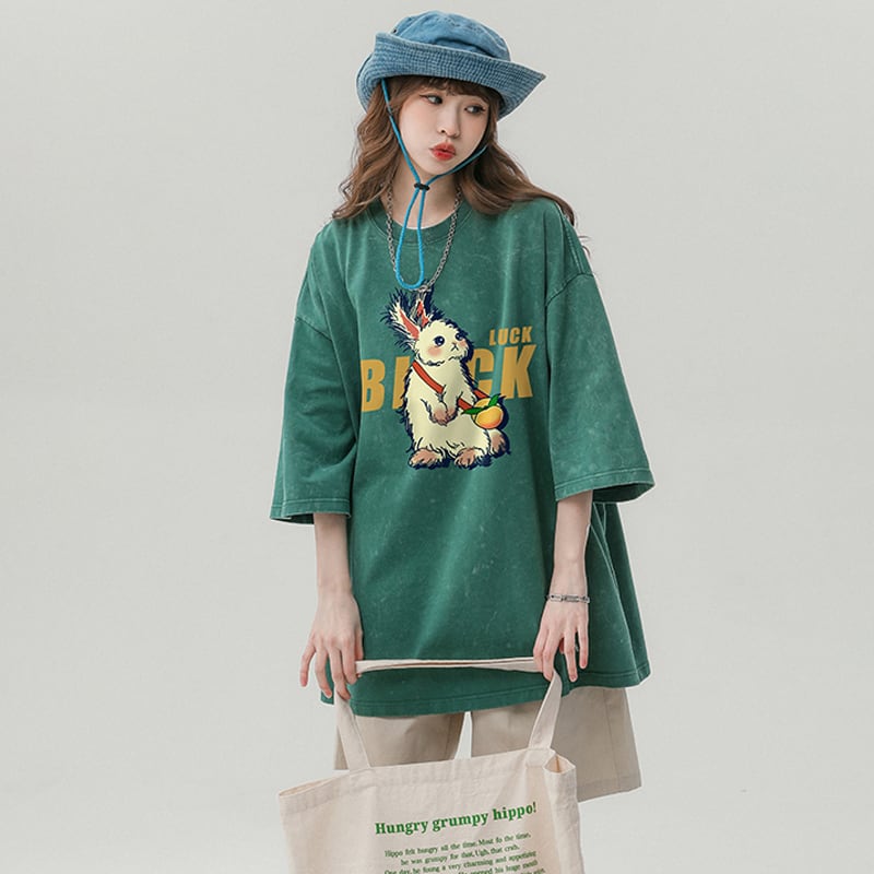 [YOUHAN Series]★T-shirt★ 4color Tops Unisex Men's Short Sleeve Tops Retro Loose Rabbit Rabbit