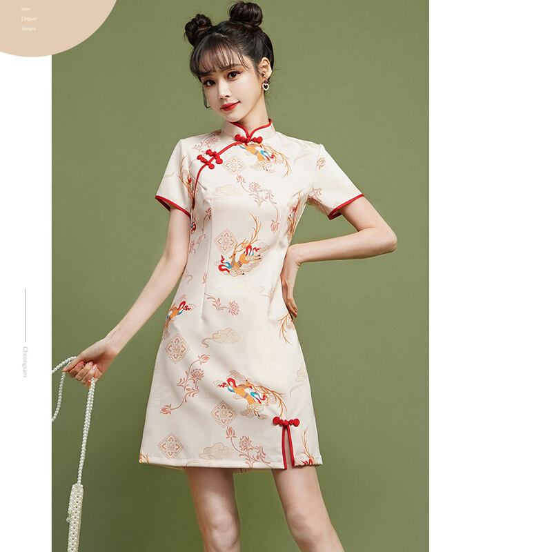 [XIANGSHU Series] ★Cheongsam dress★ Short length, slimming, party, wedding, large size, improves temperament