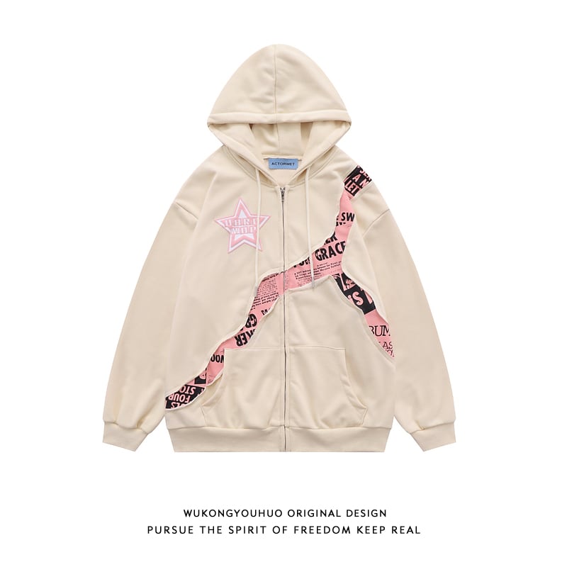 [Fleeing Earth Series]★Outer★ 2color Parka Unisex Men's Switching Star Pattern Black Apricot