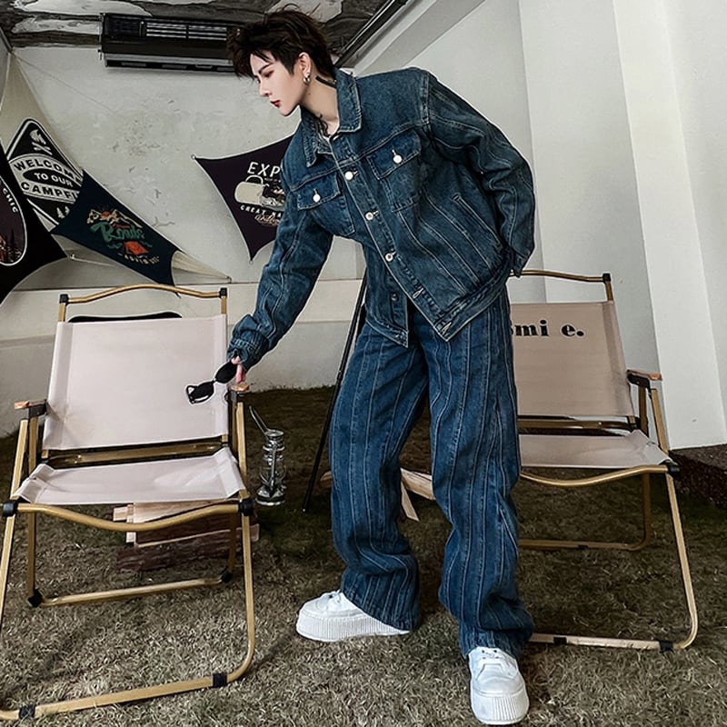 [Image Series]★Setup★ Jacket + Trousers 2-piece set Unisex Men's Denim Spring Clothes Stylish