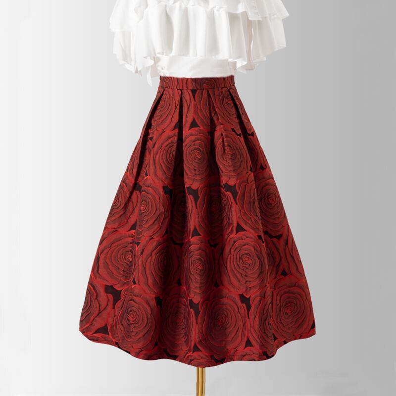 [MOERBEN Series]★Skirt★ Bottoms High Waist Temperament Enhancement Women's Red Red Floral Pattern