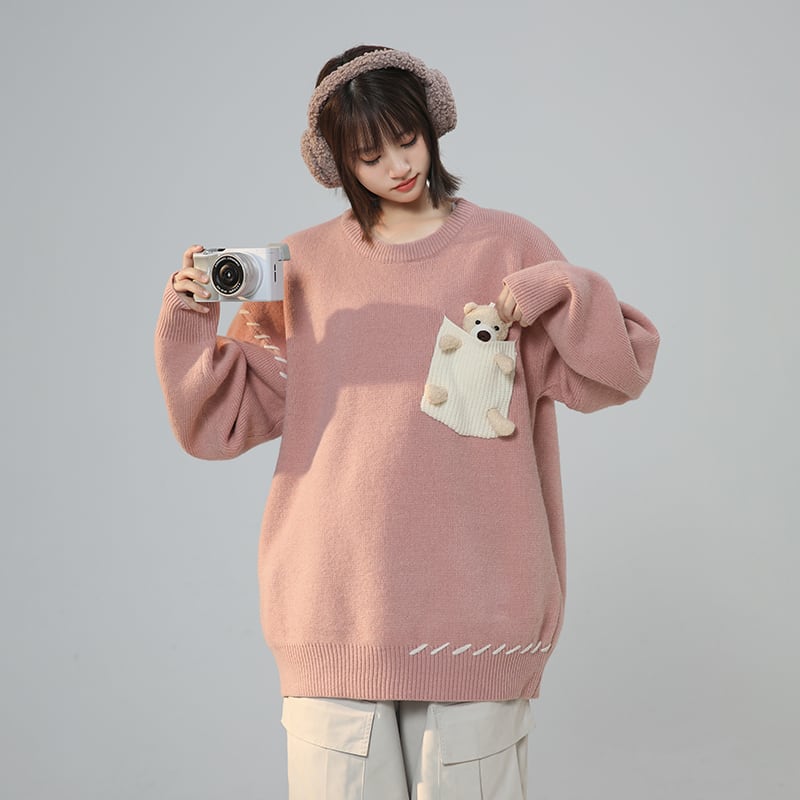 [Fujiiman Series] ★Sweater★ 3color Knit Tops Cartoon Unisex Men's Black Pink White