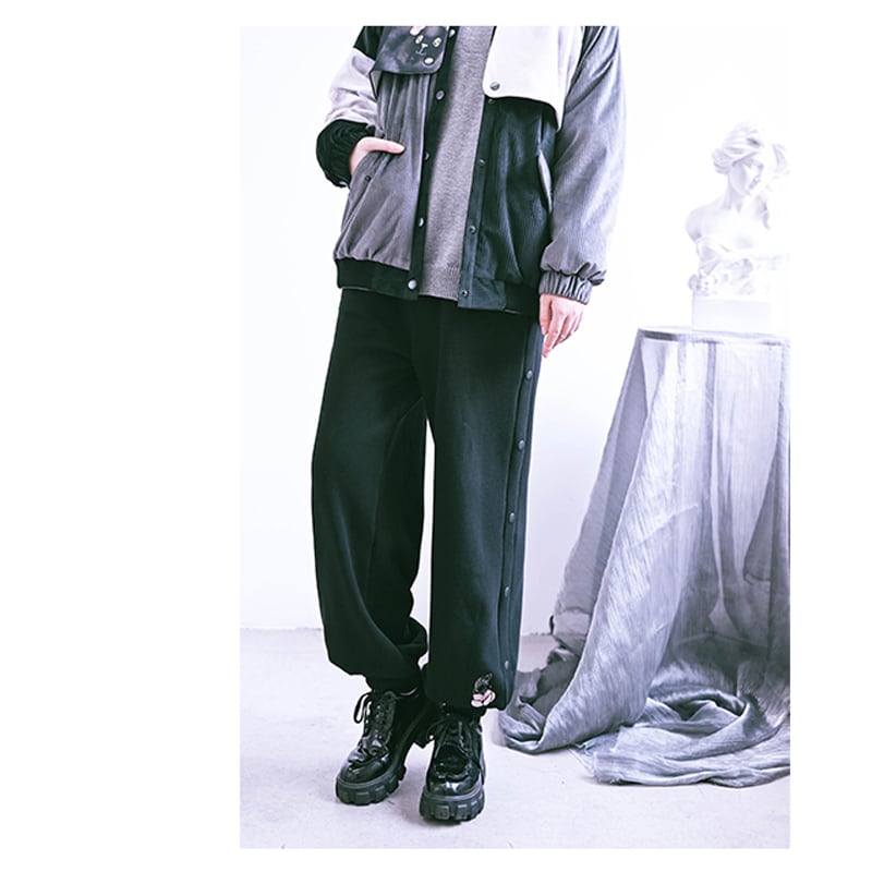 [Kokaisha --- Taiko series]★Casual pants★Bottoms Pants Fleece lining Raccoon Thick Warm Black Black SML XL