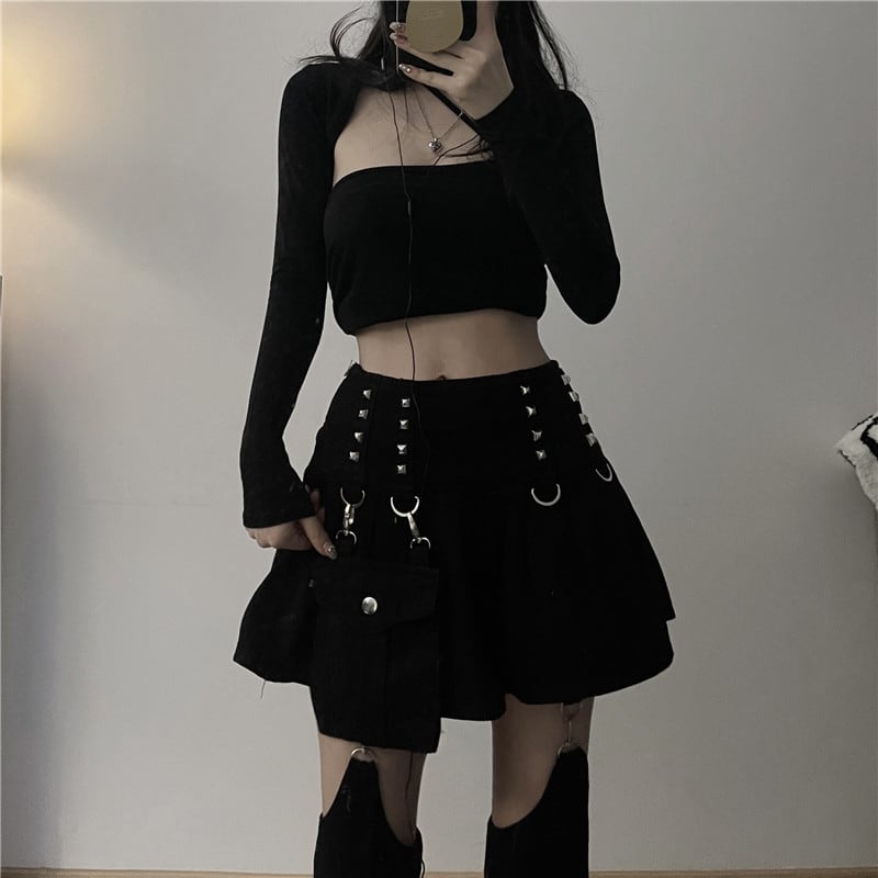 【Styleシリーズ】★スカート+ズボンの筒★ ボトムス 個性的 ブラック 黒い ファッション 着痩せ S M L XL