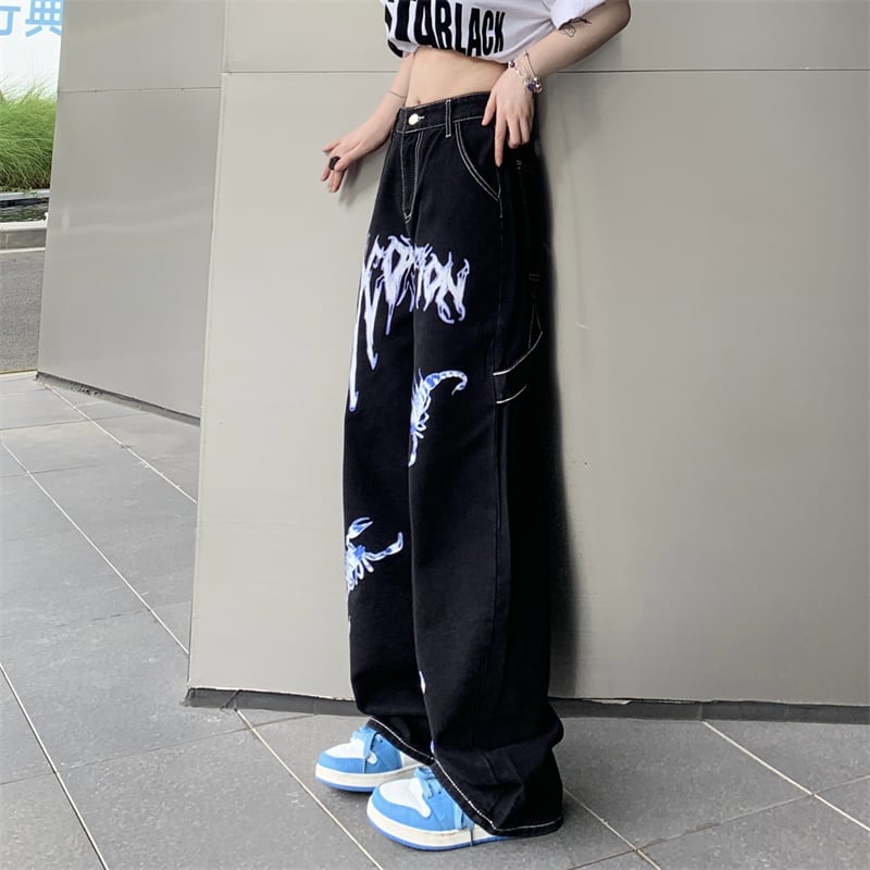 [Style Series]★Denim Pants★ Bottoms Unisex Men's Slimming Fashion Stylish Black Black