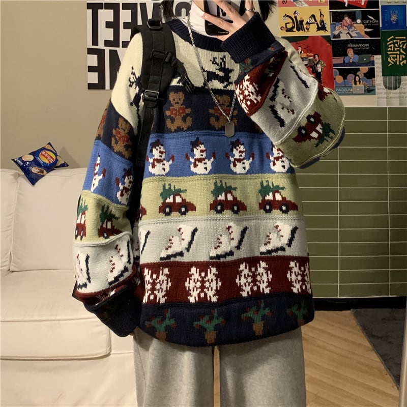 [HeyHenry Series]★Sweater★ 2color Christmas New Year Red Green Blue Deer Pattern Autumn/Winter Men's Couple Clothes Unisex