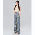 Load image into Gallery viewer, [XURU series] ★Denim pants★ Bottoms Trousers Floral pattern slimming ladies Blue Blue XS S M L XL
