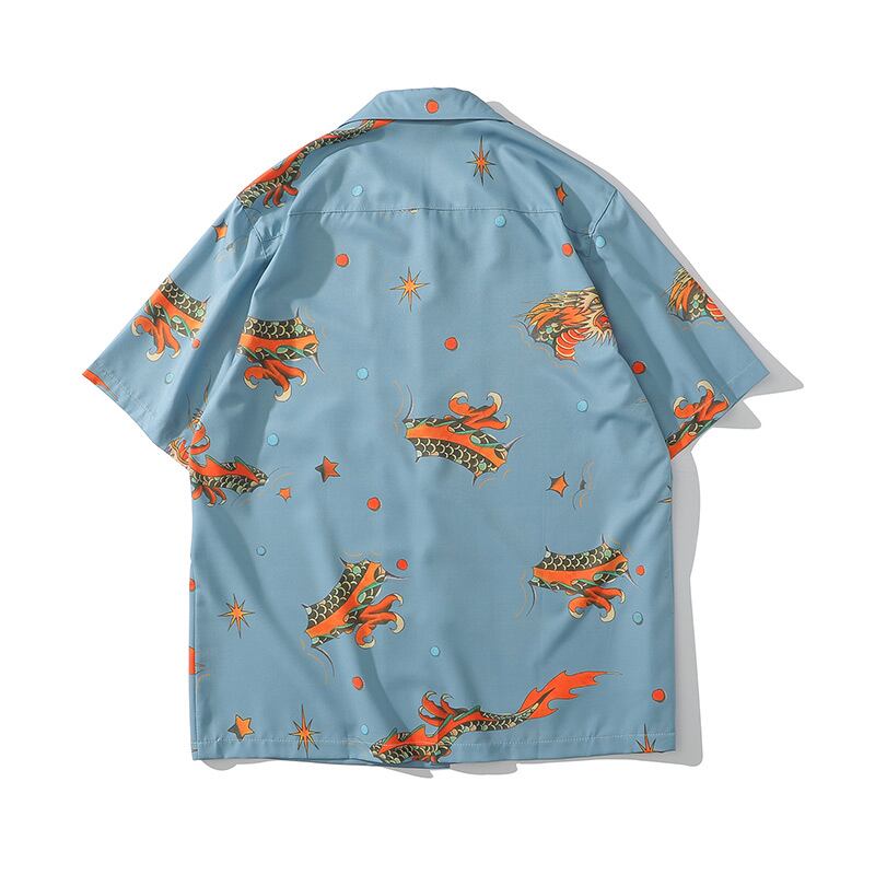 [STRAPPING Series]★Shirt★ Unique Tops Short Sleeve Shirt Unisex Men's Thin Cool Blue Blue