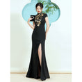 Load image into Gallery viewer, [Yukin Yumori Series] ★Cheongsam dress★ Mermaid line Improves temperament Maxi length Large size Sexy Black
