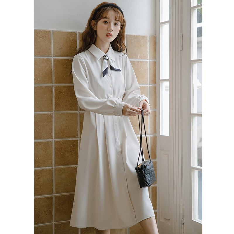 [Minami no Mori Series] ★One Piece★ Ladies Simple Office Lady Commuting Date POLO Neck Ribbon S M L XL