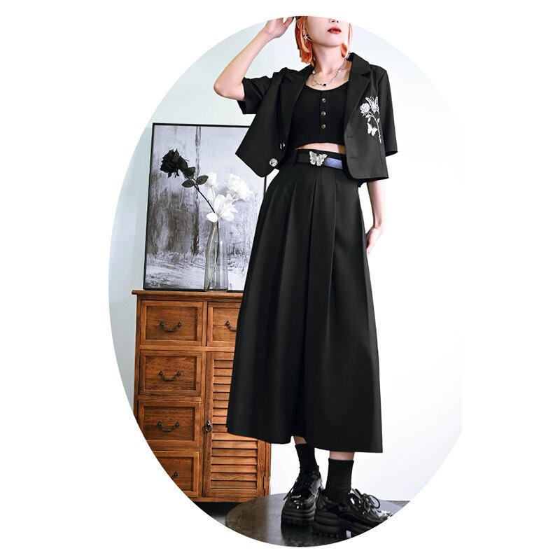 [Kokaisha---Kabunji series] ★China style skirt★ Bottoms Plain Easy to match Black Black S M L XL