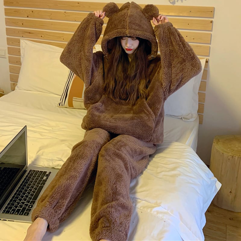 [Insufficient Moe Series]★Pajamas★ 3color Setup Bear Room Wear Loungewear Brown Purple Light Brown