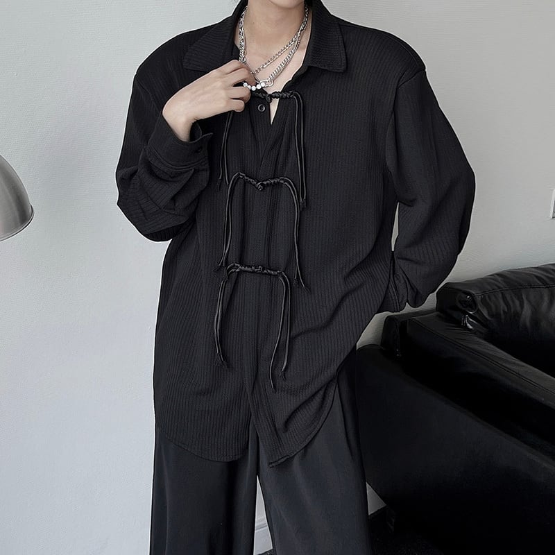 [YOUSHIQI Series]★China Style Shirt★ Tops Unisex Men's China Button Black