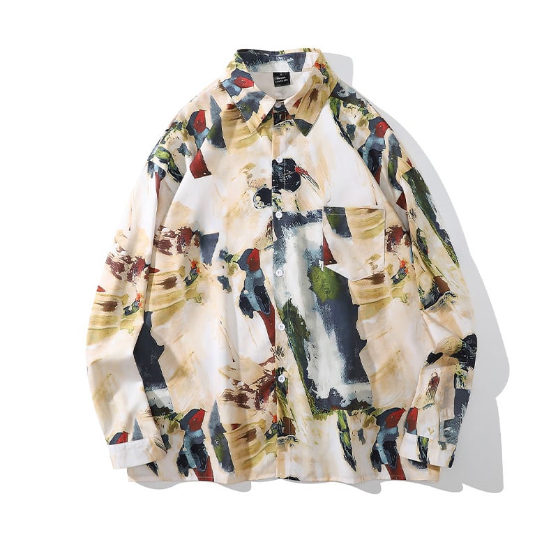 [BEAT BOY Series] ★Retro Shirt★ Printed Long Sleeve Shirt Tops Floral Pattern Stylish Unisex Men's