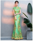 Load image into Gallery viewer, [ELEGANT] Chinese dress, mermaid line dress, slimming and attractive figure, excellent slimming effect, green, green, large size, short sleeves, long length
