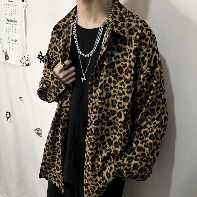 [MGJM Series]★Leopard print shirt★ Tops, long sleeve shirt, unisex, men's leopard print, easy to match, fashion