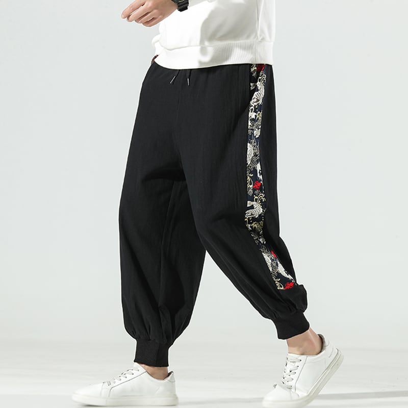 [MOWENZHAI Series] ★China style pants★ 2color casual pants switching unisex men's black black