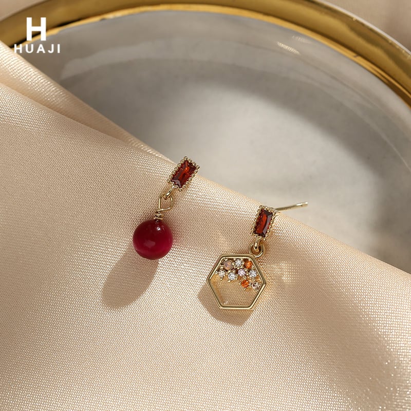 [HUAJI Series]★Earrings★ Earrings or earrings accessories pair asymmetrical small red fashion super cheap