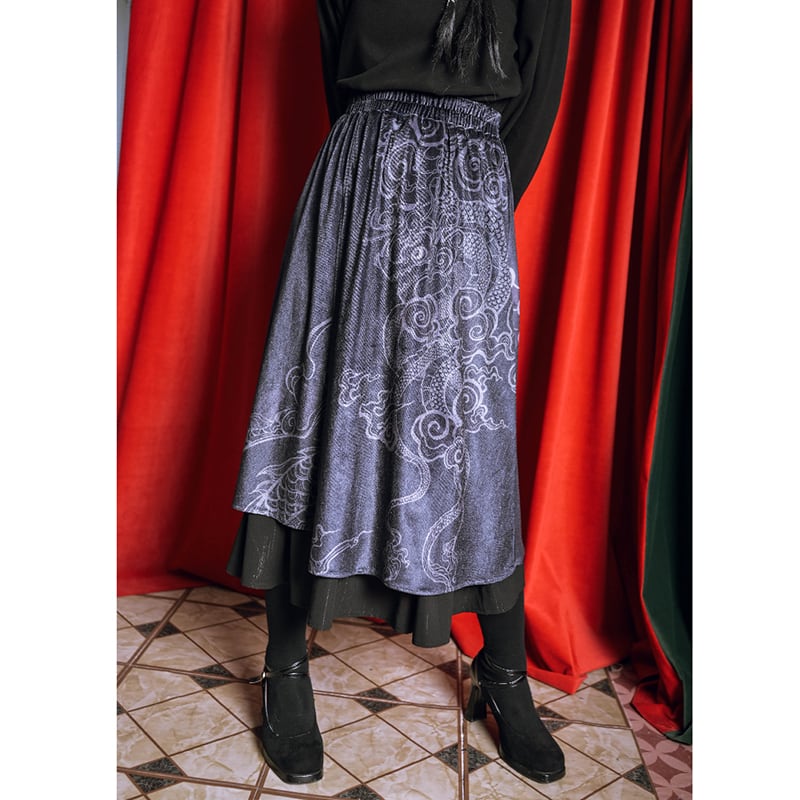 [Ancient monster house---Shanhai Jing Kunlun series] ★China style skirt★ Bottoms velvet velvet retro