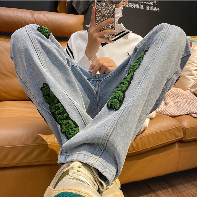 [Fujiiman Series] ★Casual Pants★ 2color Denim Pants Bottoms Trousers Unisex Men's Large Size Alphabet