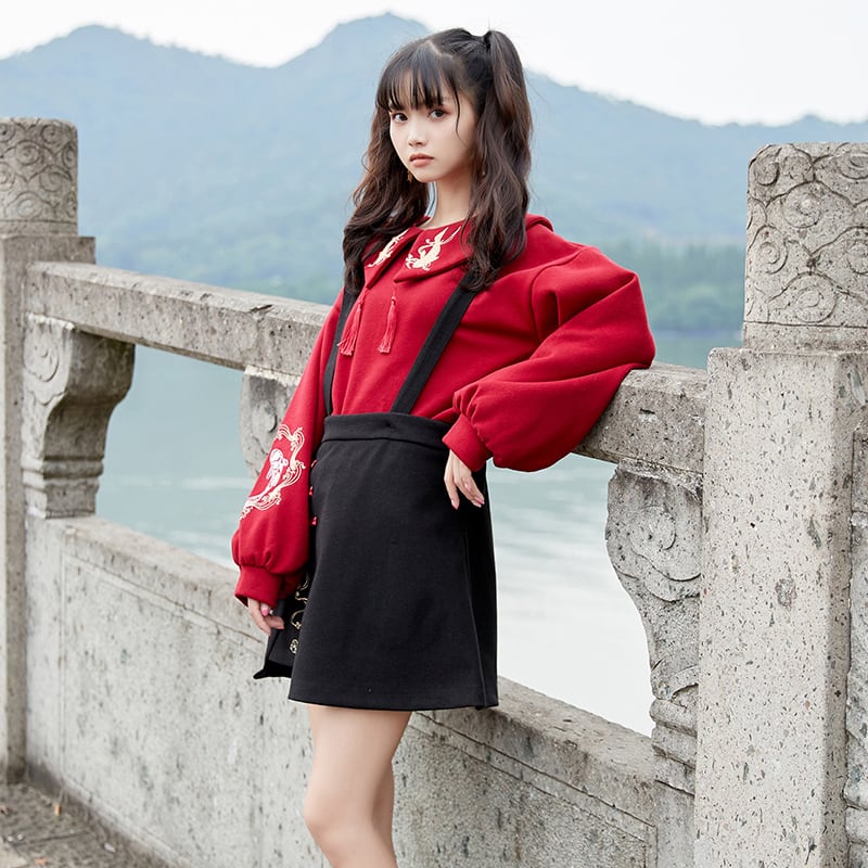 [Kokucho Series]★China style setup, single item order★ Tops or hanging skirt SML XL Red Black Cute