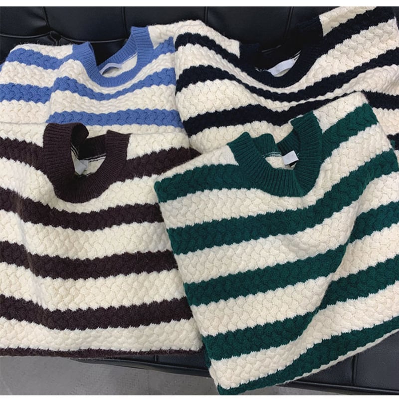 [Gyoshoen Series]★Sweater★ 4color knit tops Unisex Men's Horizontal striped pattern Casual Color scheme