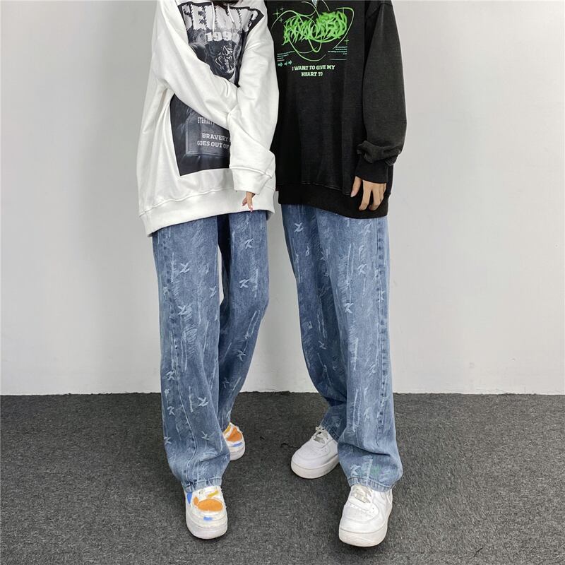 [MGJM Series]★Denim Pants★ Bottoms Unisex Men's Trousers Blue Blue Print Easy to Match