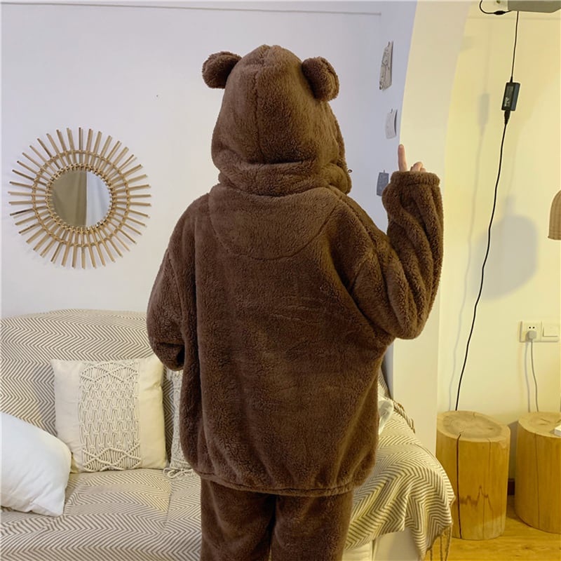 [Insufficient Moe Series]★Pajamas★ 3color Setup Bear Room Wear Loungewear Brown Purple Light Brown