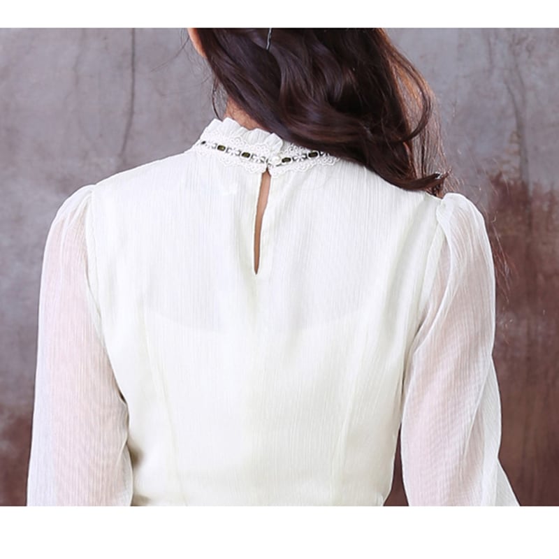 [Nan Kemu Series] ★One Piece★ Long Sleeve One Piece Dress Women's Date Ribbon Chiffon White White