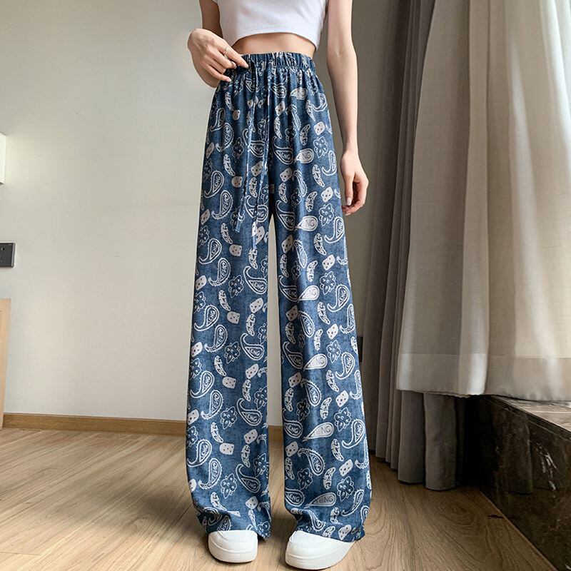 [FENGLIN Series] ★Casual Pants★ Bottoms Trousers Cool Blue Blue Slimming Print Summer Clothes Paisley