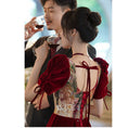 Load image into Gallery viewer, [DUZI Series] ★Party Dress★ One Piece Oil Painting Style Switching Velvet Red Red Coming of Age Ceremony Photography Wedding
